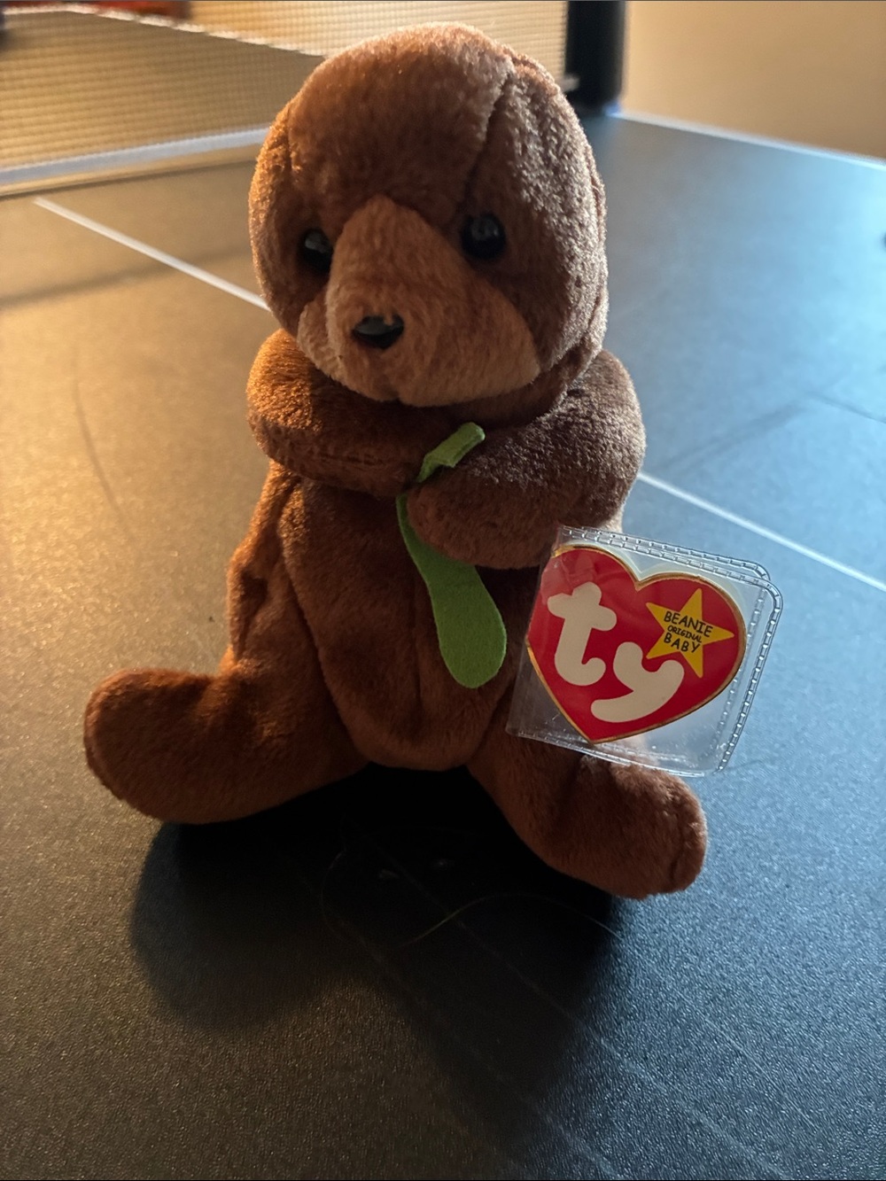 Ty Brown Plush Otter with Green Tie Beanie Baby